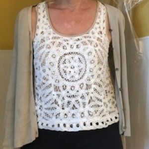 Pins n Needles Beige n White Embroidery / Sheer Sleeveless Blouse, size XS